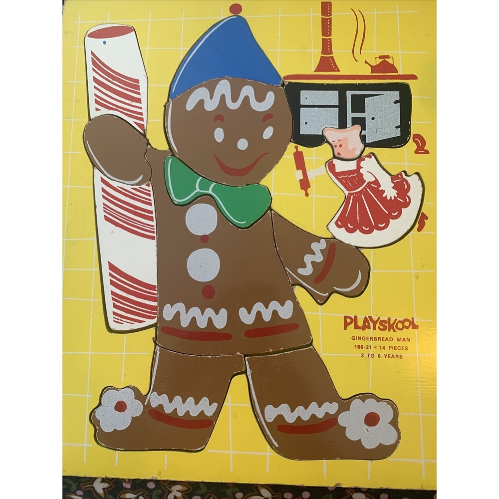 Vintage  Playskool Gingerbread man185-21 wood puzzle Very Rare